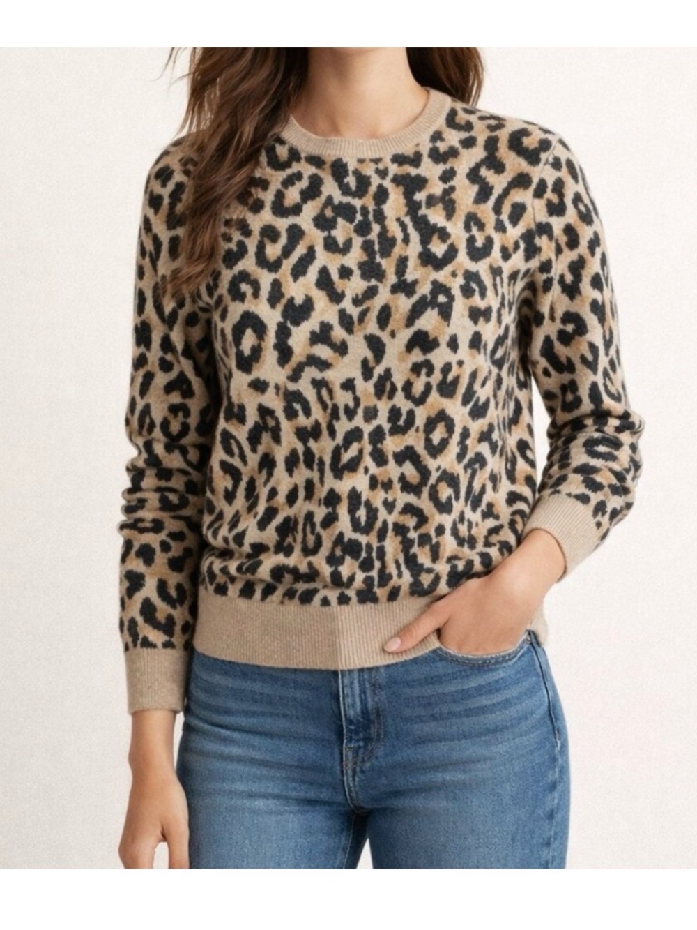 J. Crew Merino Wool Leopard Crew Neck Sweater Size XS